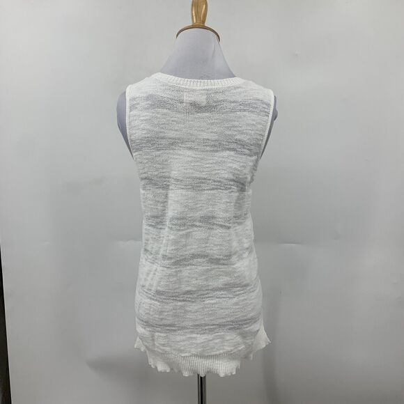 Lou & Grey Knit Tank Top Womens S Small White Striped Crew Neck Ribbed Trim - Picture 6 of 13